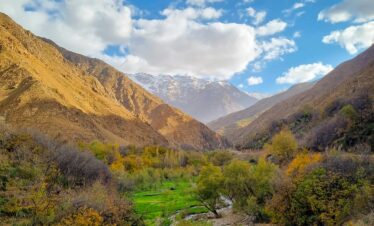 Mountain river flowing through Imlil Valley, High Atlas Mountains, Morocco