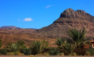Jebel Saghro mountains in southern Morocco with rugged desert terrain