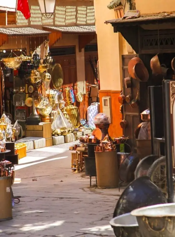 Artisan iron workshop in Fes, Morocco with handcrafted metal goods